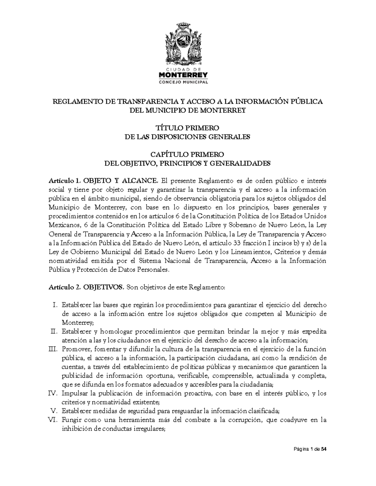 Reglamento de Transparencia y Acceso a la Informacion Publica del Municipio de Monterrey Studocu