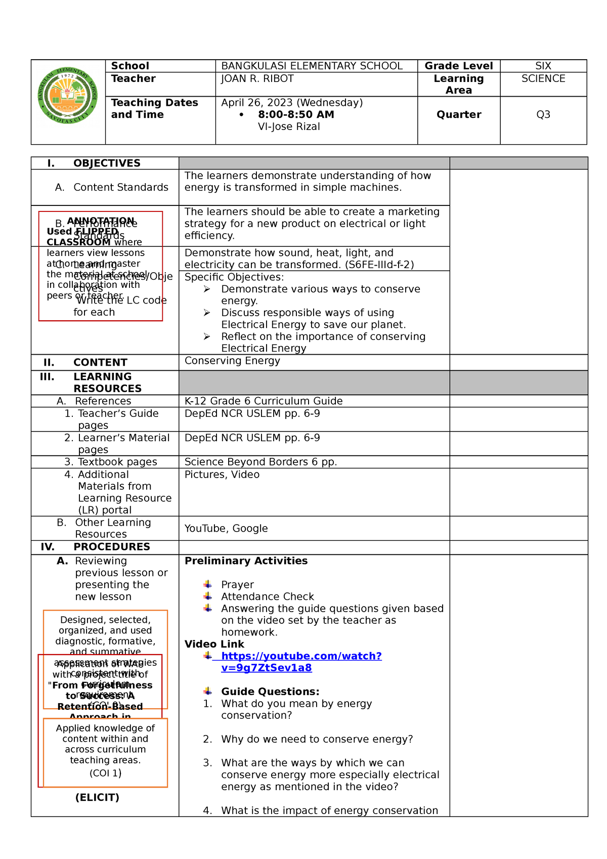 Science 6 Third Quarter - School BANGKULASI ELEMENTARY SCHOOL Grade ...