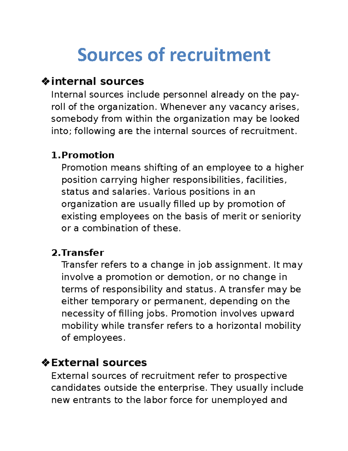 Sources of recruitment - Sources of recruitment internal sources ...