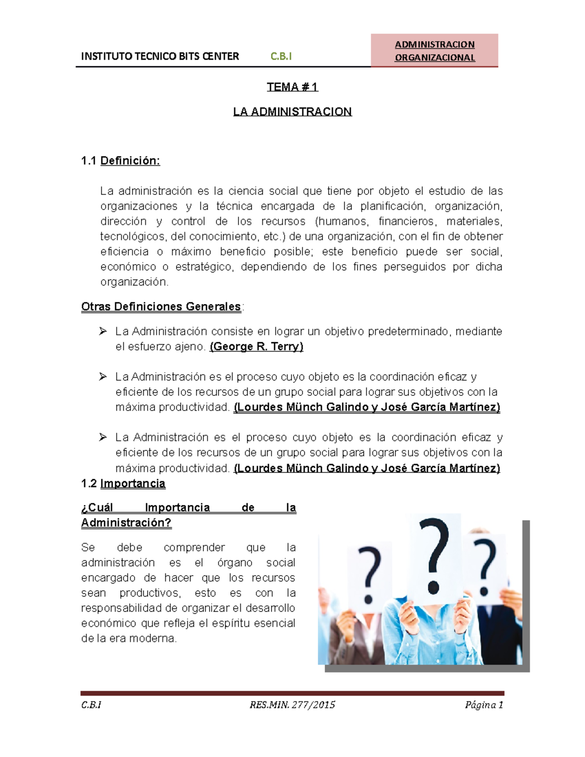 1 Texto Final ADM ORG - INSTITUTO TECNICO BITS CENTER C.B ...