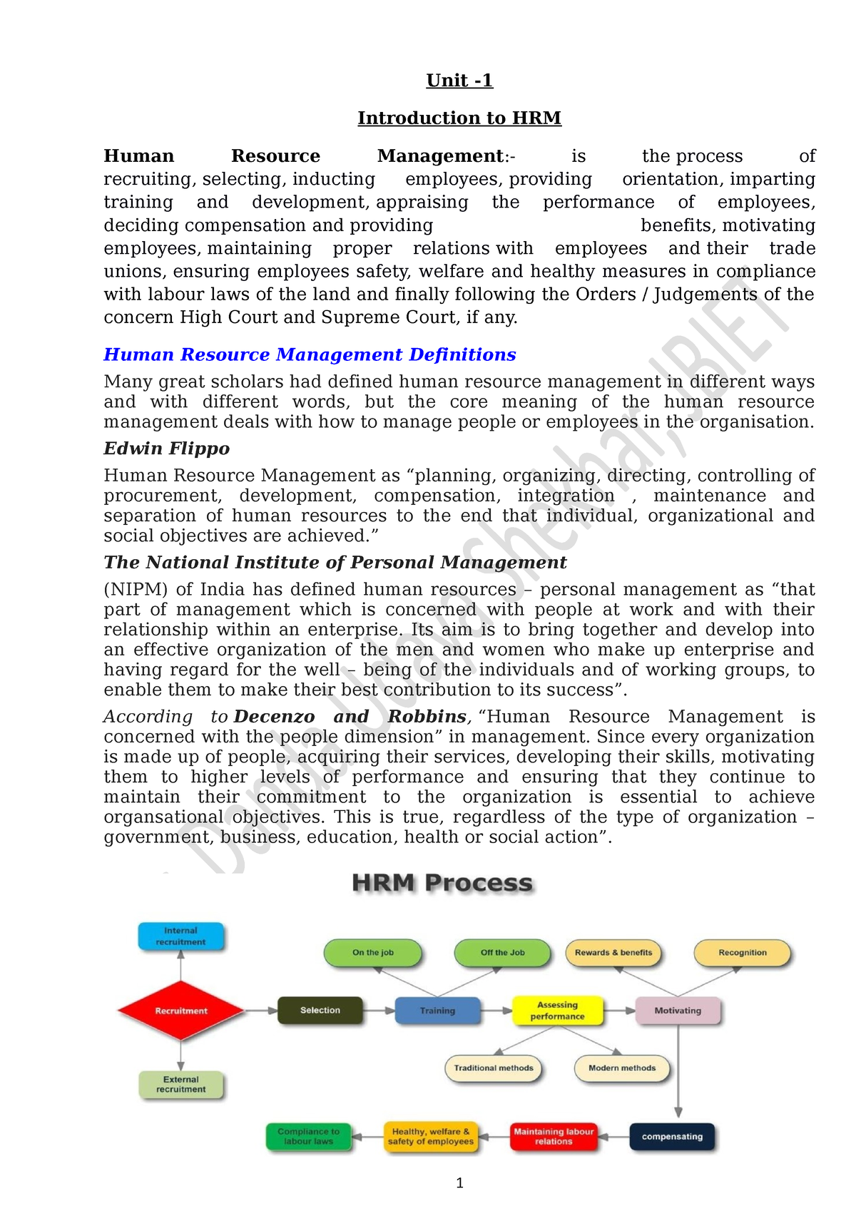 Human Resource Management Unit-1 2023 - Unit - Introduction To HRM ...