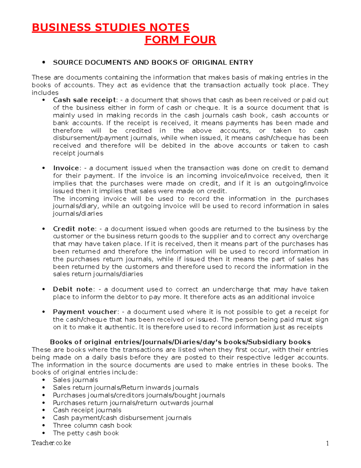 Business Studies Notes F4 BUSINESS STUDIES NOTES FORM FOUR SOURCE