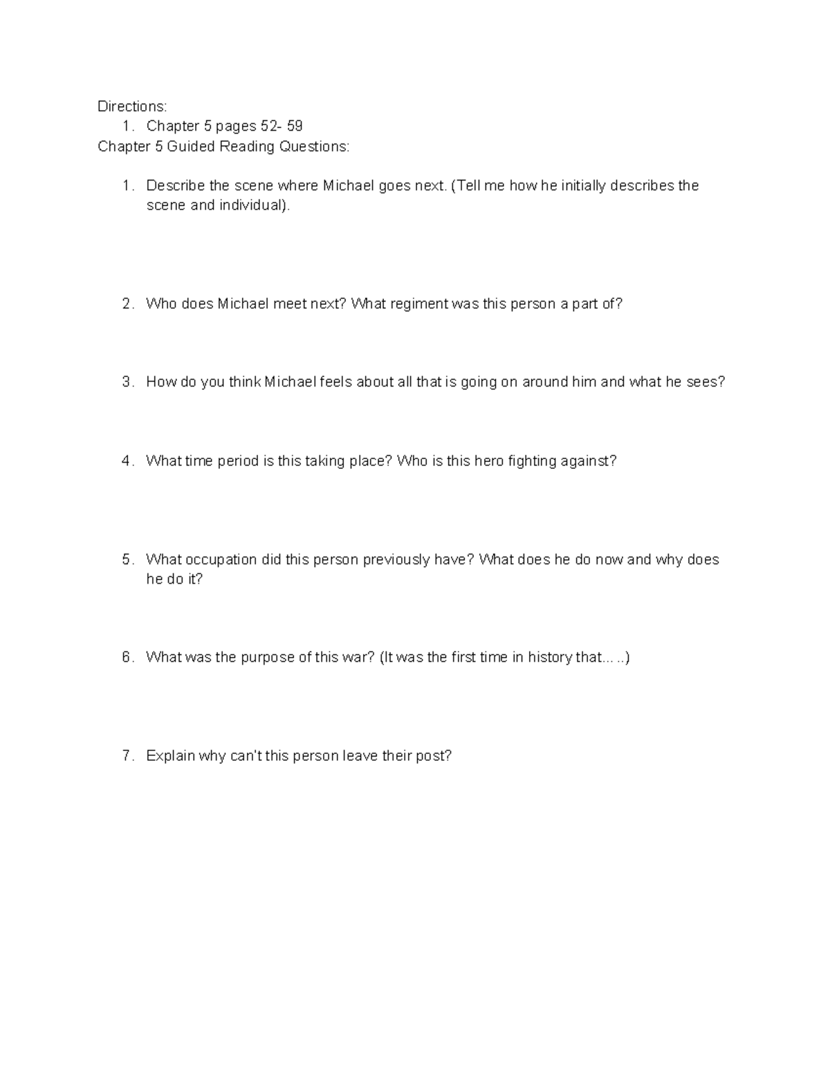 Chpt 5 guided reading part 1 2 - Directions: 1. Chapter 5 pages 52- 59 ...
