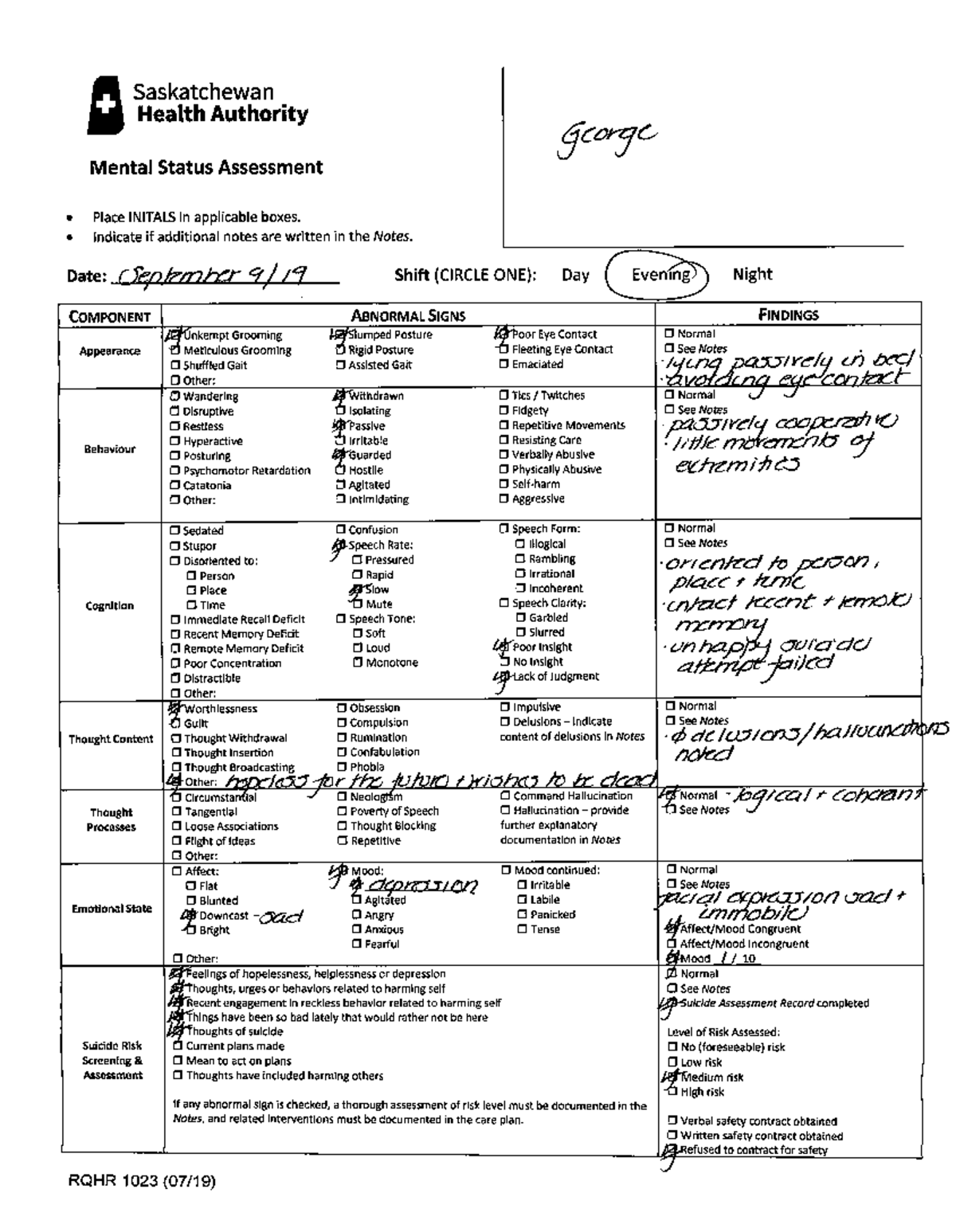 Mental Status Assessment and Notes - George - FIN 5130 - Studocu