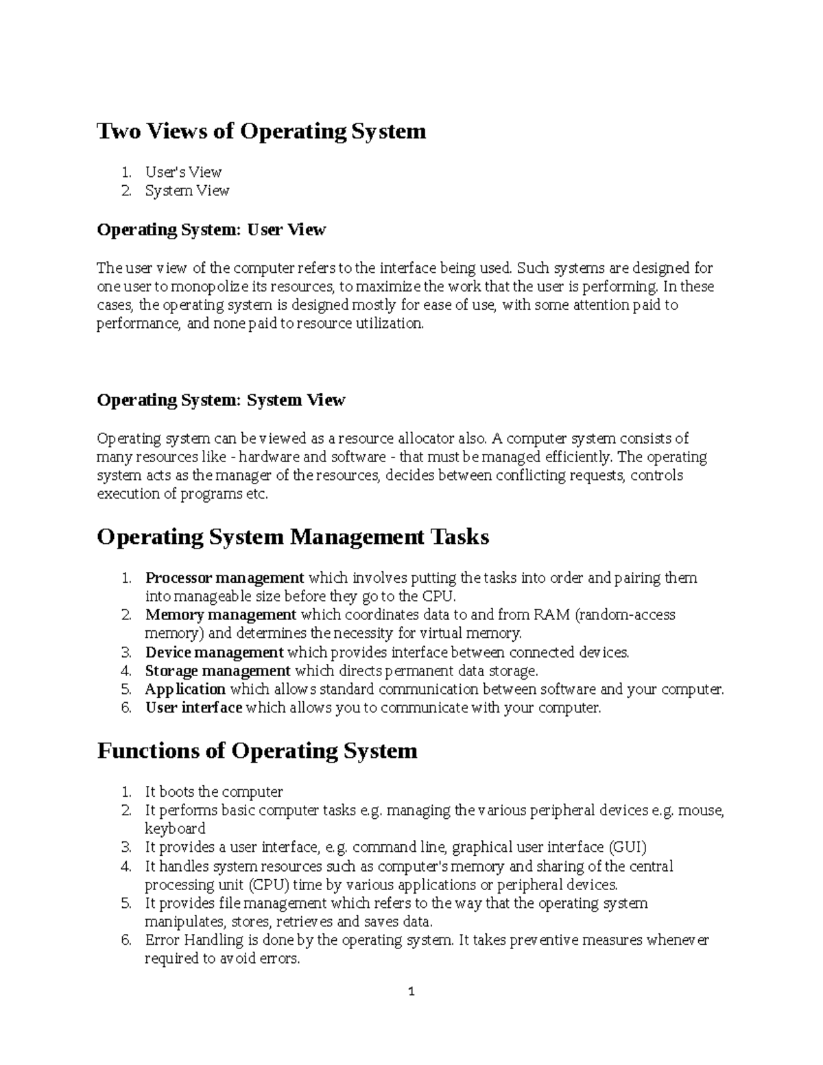 COMP 210 - MSIT - Two Views of Operating System User's View System View ...