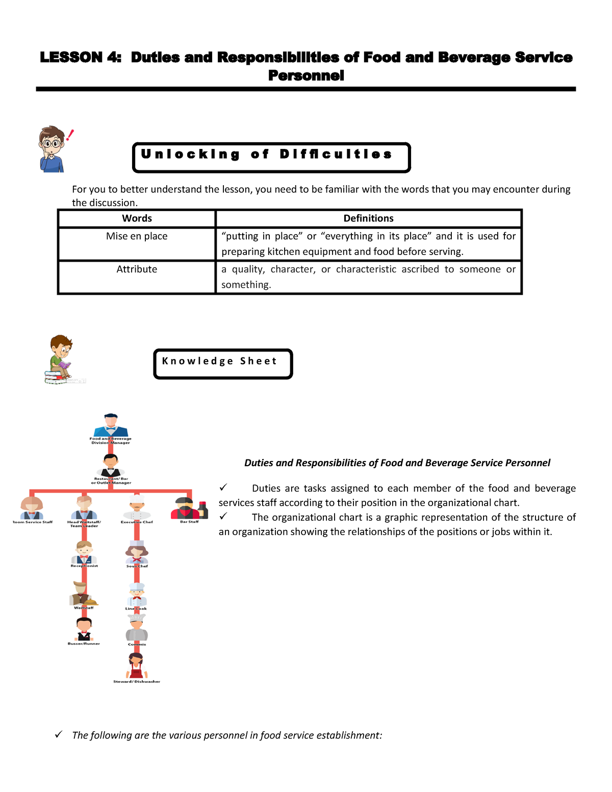 Duties And Responsibilities Of Food And Beverage Service Personnel ...