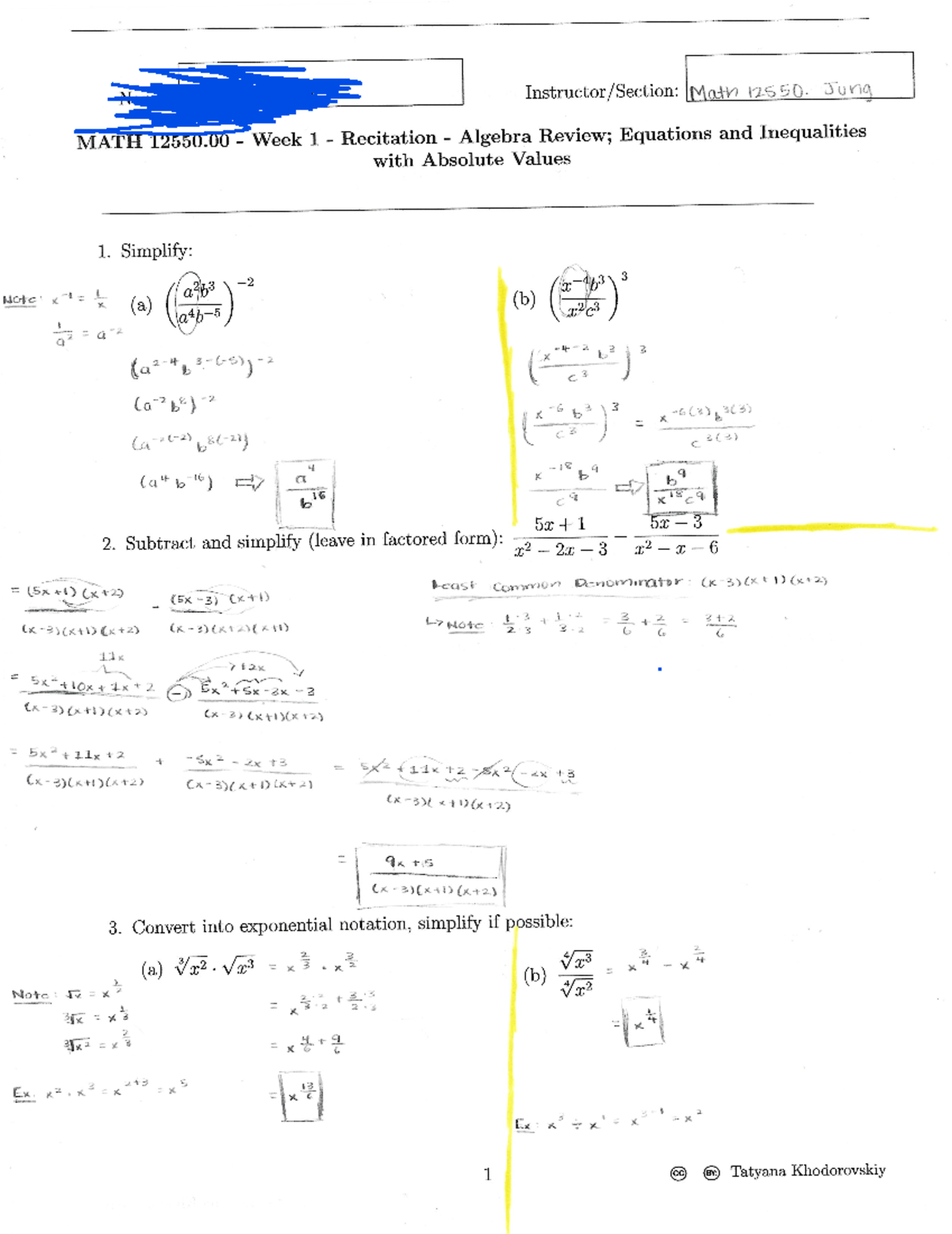 Pre-Calculus Math Recitation 1 (Algebra Review) - MATH 125 - Studocu