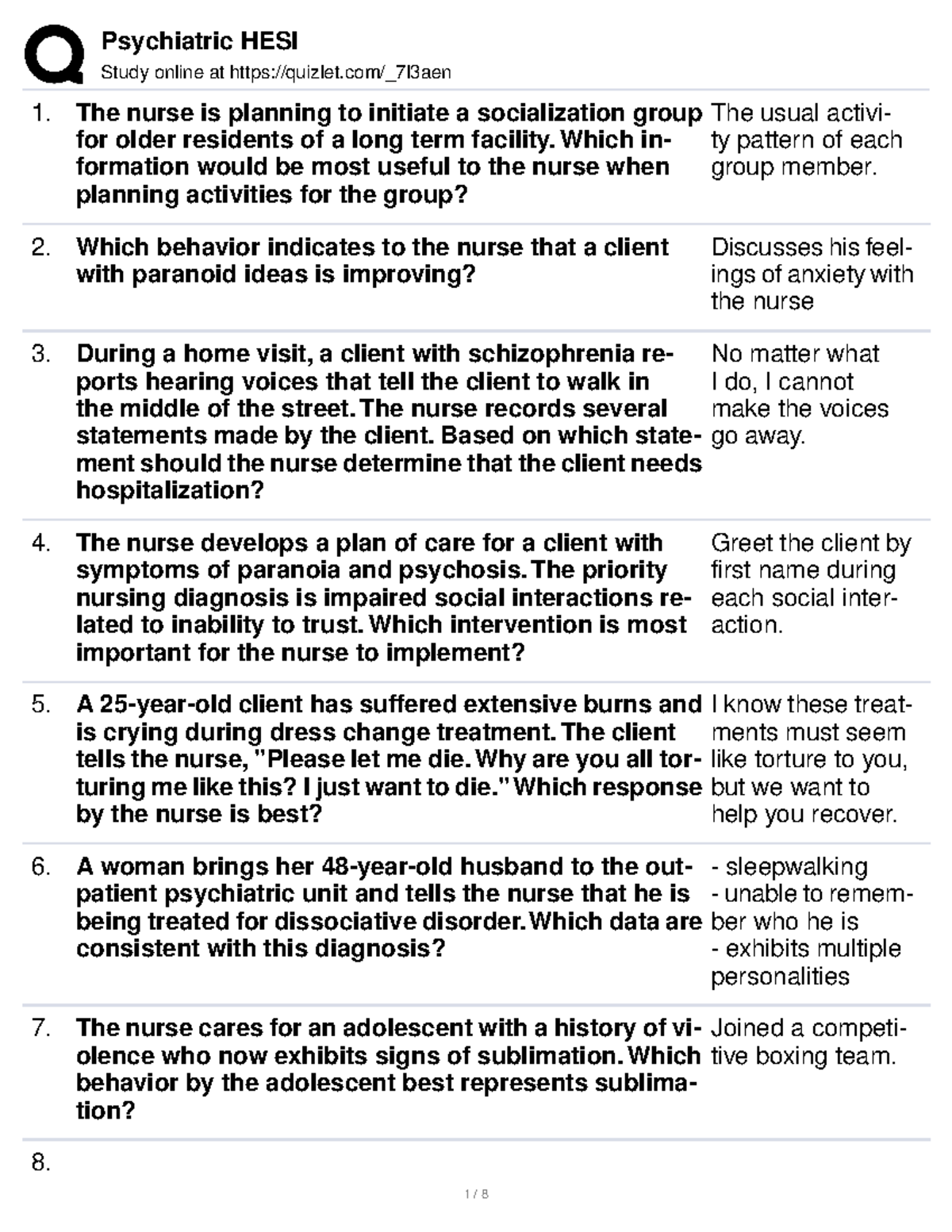 Psychiatric HESI mg dfsfsd Study online at quizlet/_7l3aen The