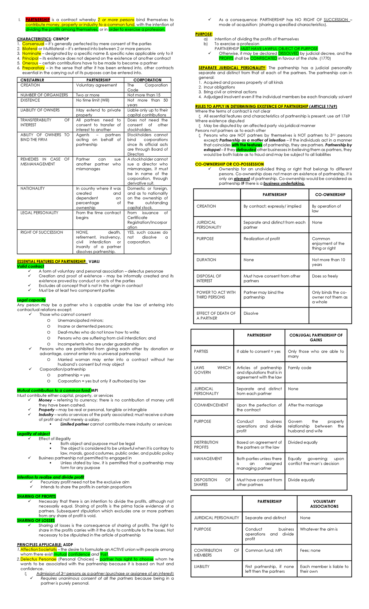 Business LAW Prelim Reviewer - I. PARTNERSHIP Is A Contract Whereby 2 ...