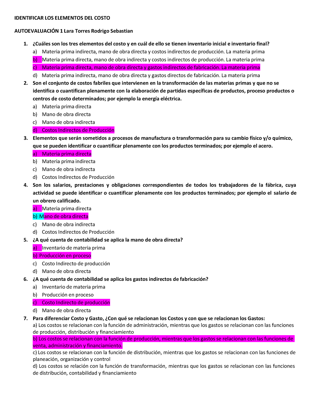 Lara Torres - Buena - IDENTIFICAR LOS ELEMENTOS DEL COSTO AUTOEVALUACI ...