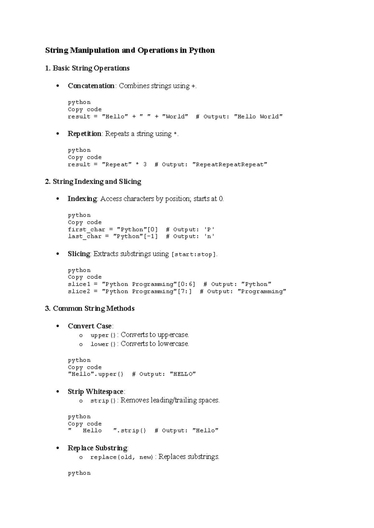 String Manipulation & Formatting - String Manipulation and Operations ...
