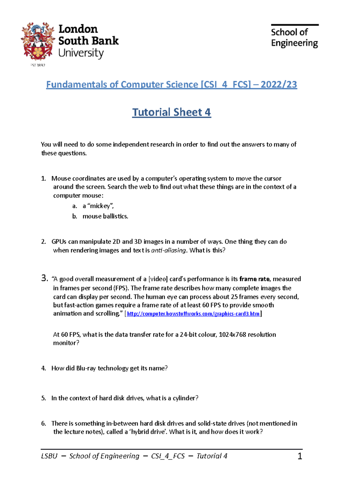 Computer Science Tutorial Sheet 4 - Studocu