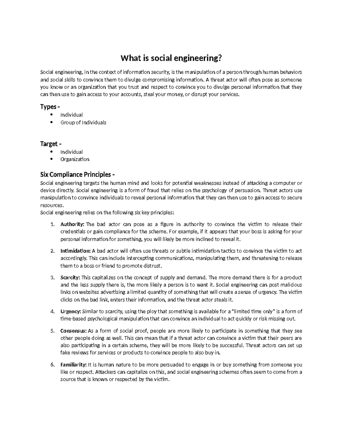 Foundation Summary Cyber Security What is social engineering? Social engineering, in the