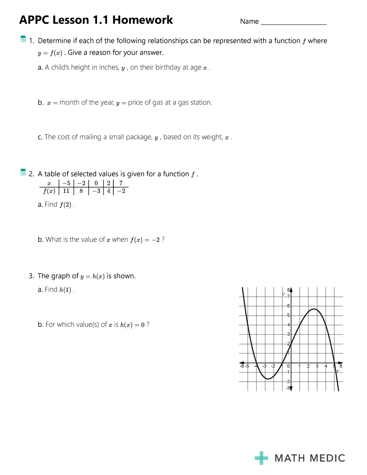 math medic pre calc lesson 1.4 homework