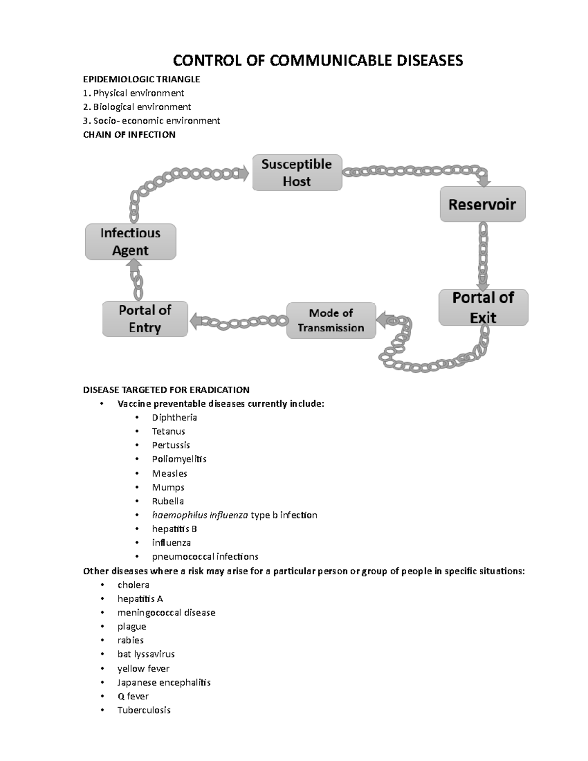 Control OF Communicable Diseases - CONTROL OF COMMUNICABLE DISEASES ...