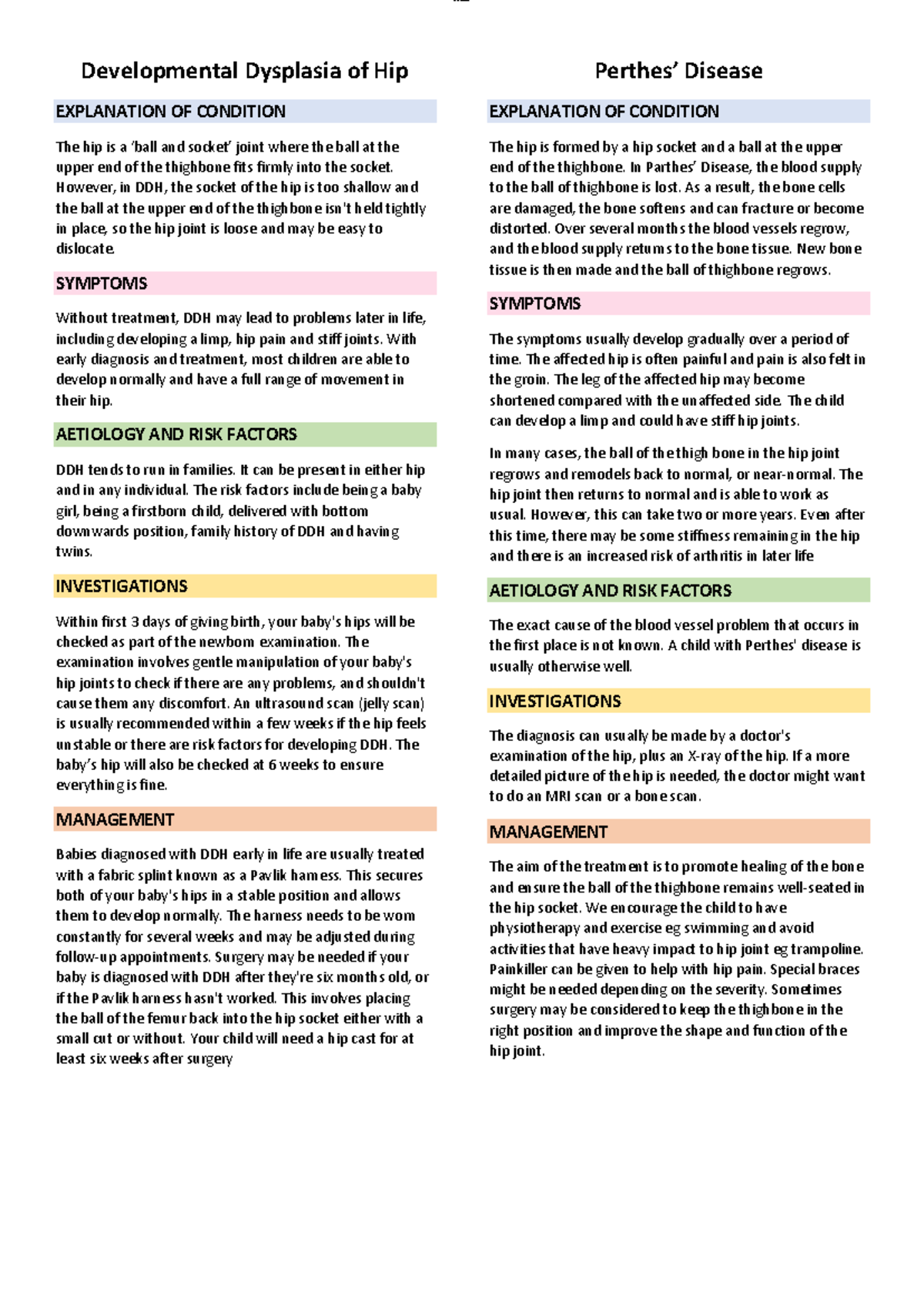 Pedscon - Ob Peds notes from module two Class - Developmental Dysplasia ...