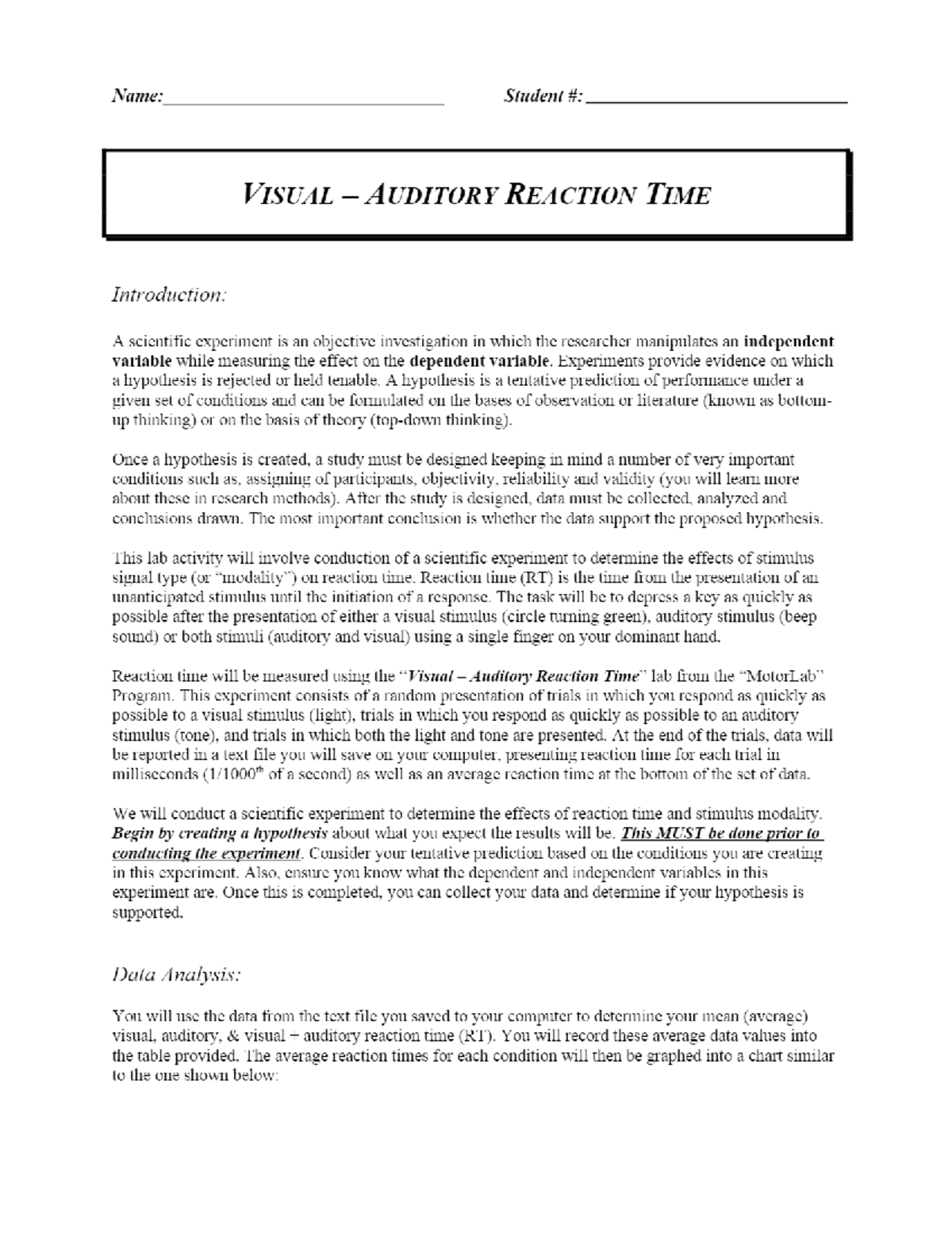 Visual - Auditory Reaction Time Worksheet - APA2120 - Studocu