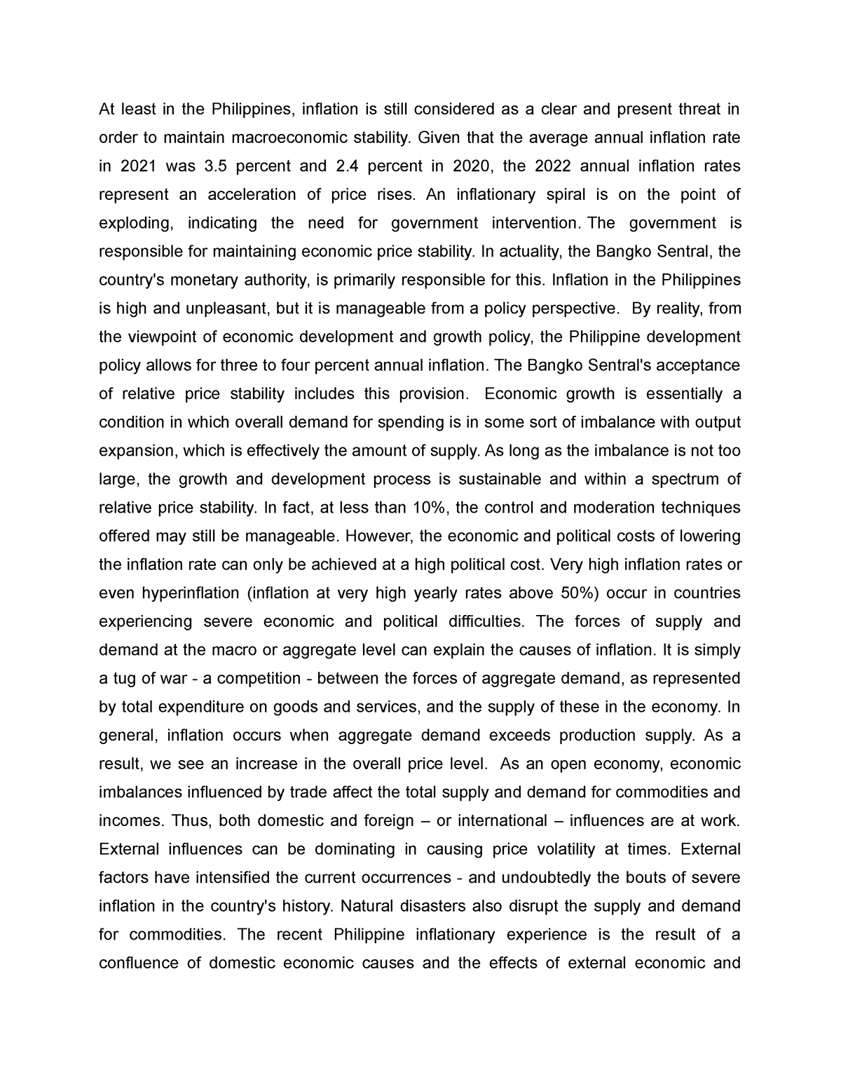 essay on inflation in the philippines