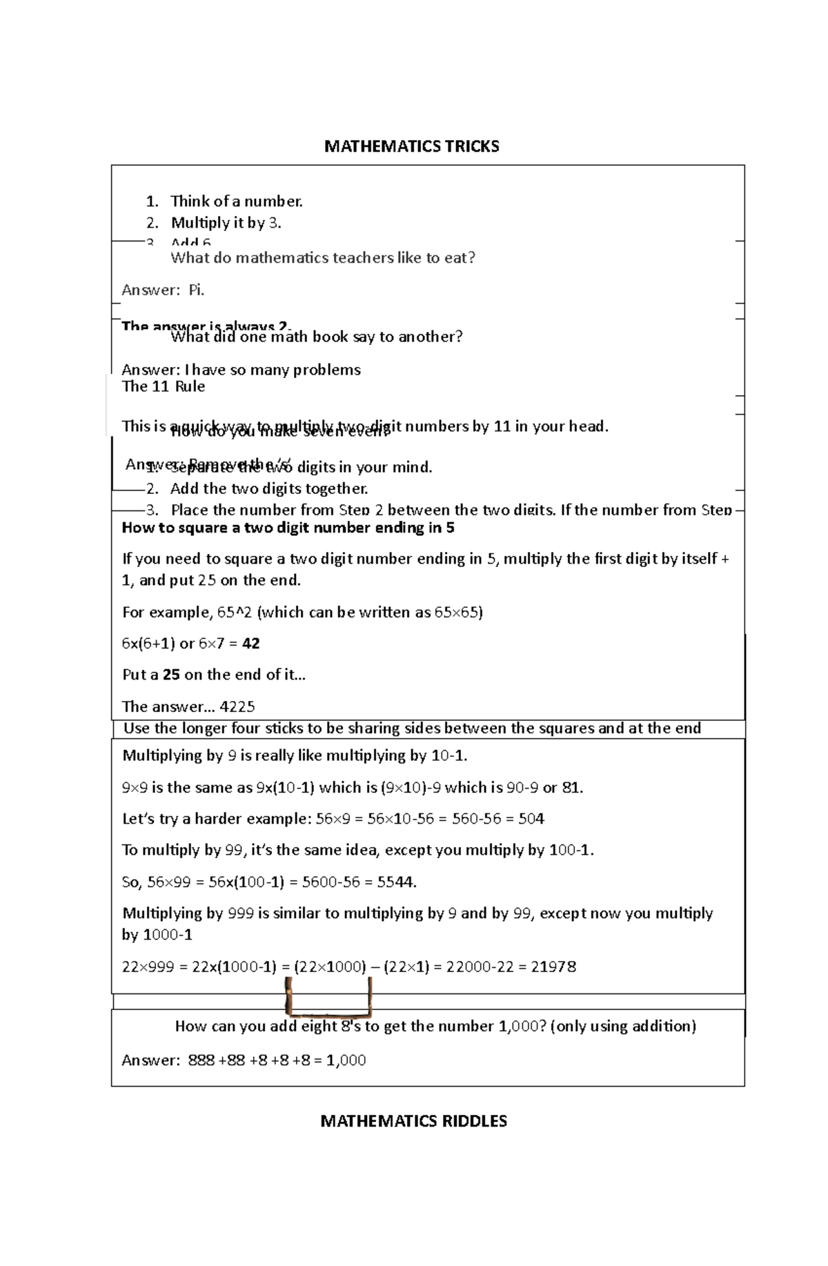 Mathematics Tricks - This will be helpful to students who have taken ...