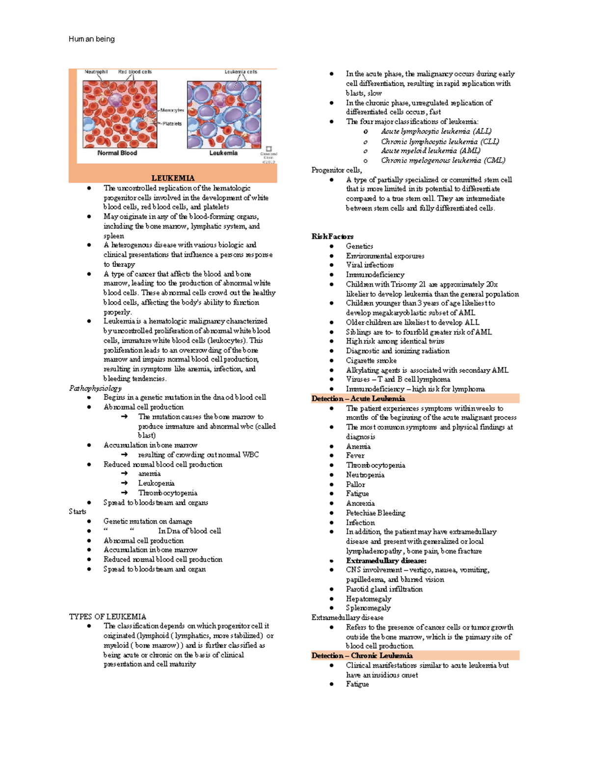 Leukemia - notes medsurg - LEUKEMIA The uncontrolled replication of the ...