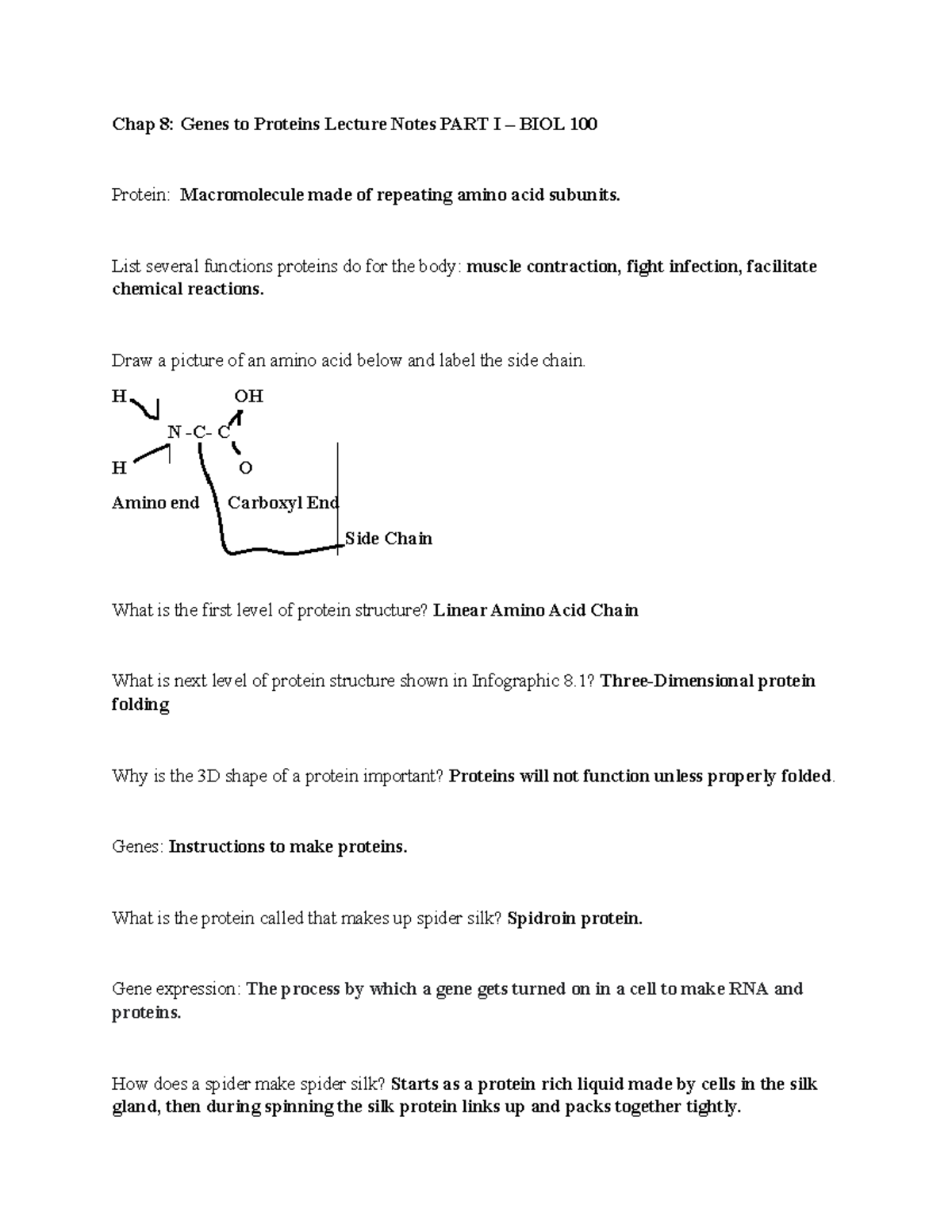 Chap 8 Lecture Notes - Part I - Chap 8: Genes to Proteins Lecture Notes ...