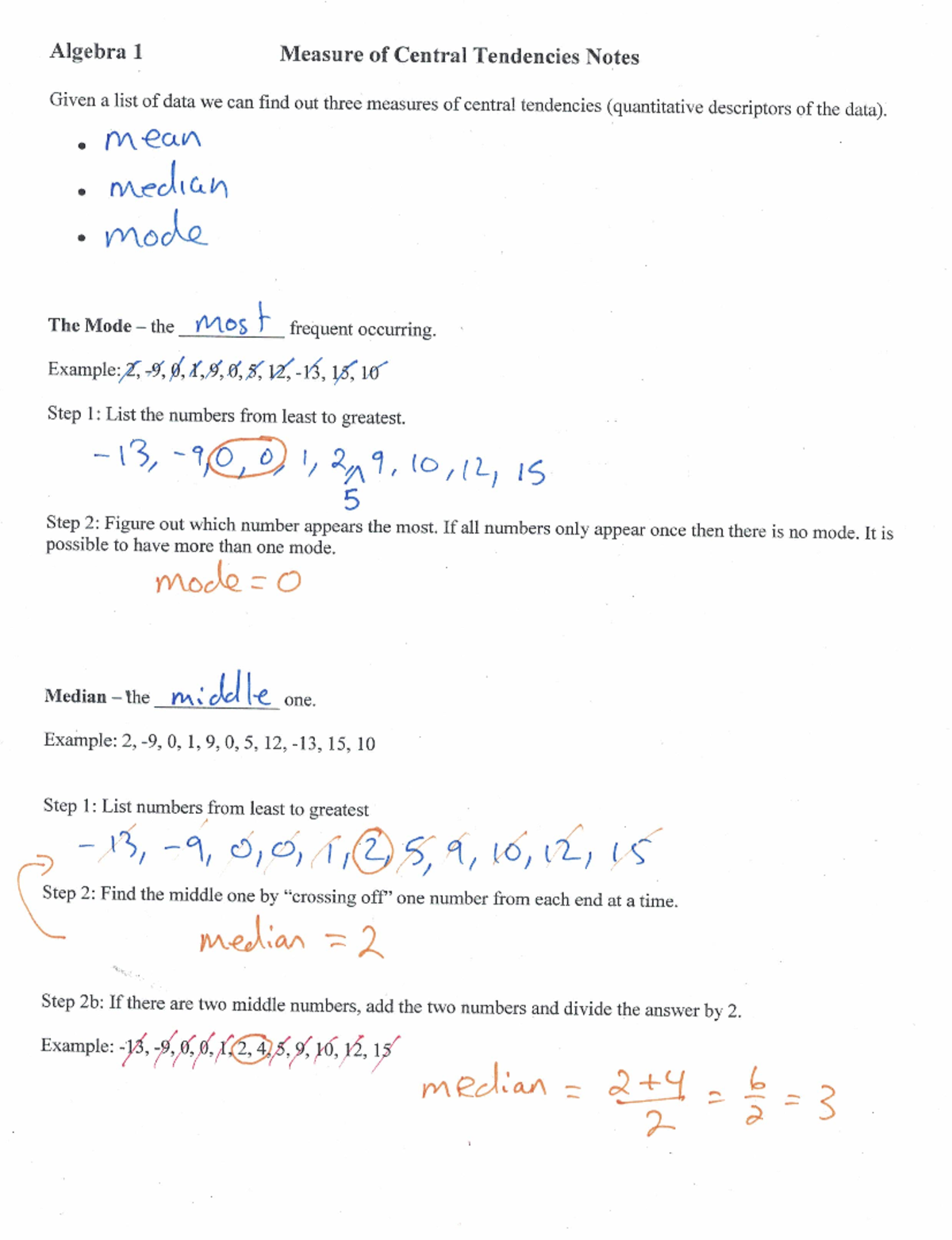 Measures of Central Tendencies Notes - mean median mode The Mode the ...