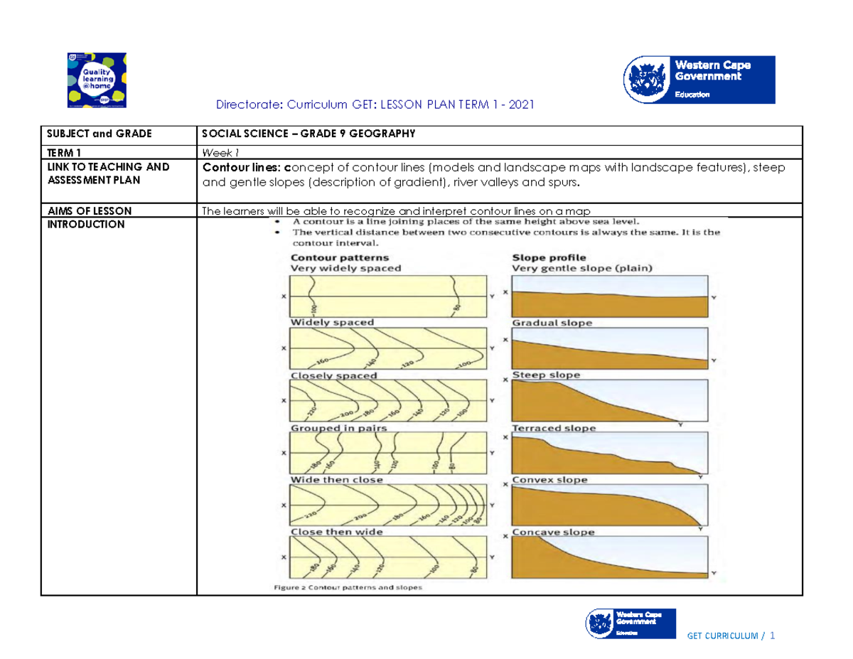 Lesson Plan SP Grade 9 SS Geography T1 W1 - Directorate: Curriculum GET ...