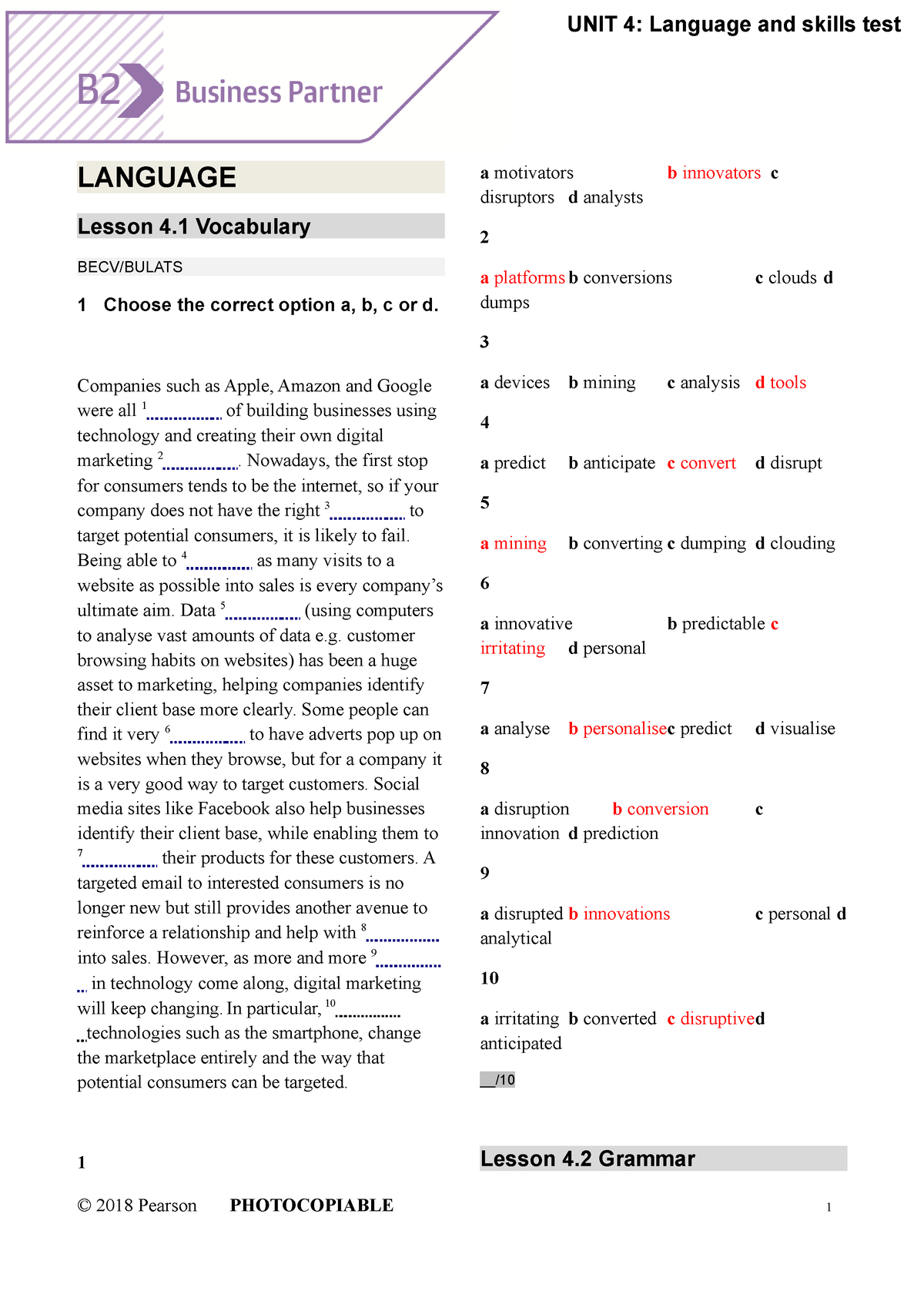 BP B2 Tests Unit4 - Tai Lieu - LANGUAGE Lesson 4 Vocabulary BECV/BULATS ...