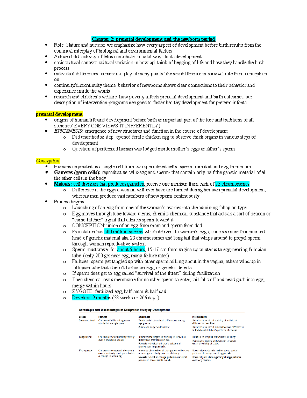 Chapter 2 - Lecture notes 2 - Chapter 2: prenatal development and the ...