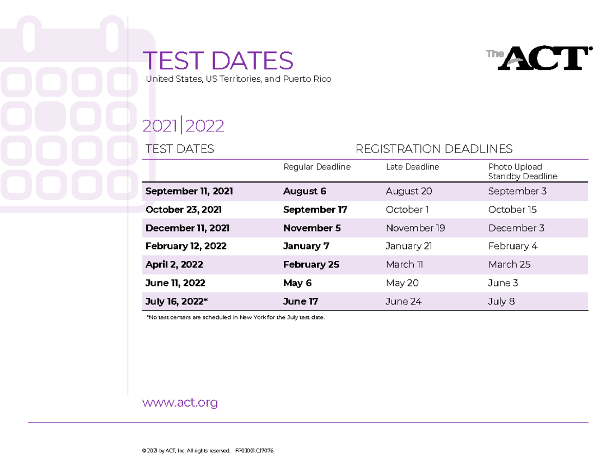 ACT TestDateScheduleNational20212022ksjkafawijfirlwgaknv asljf ajf