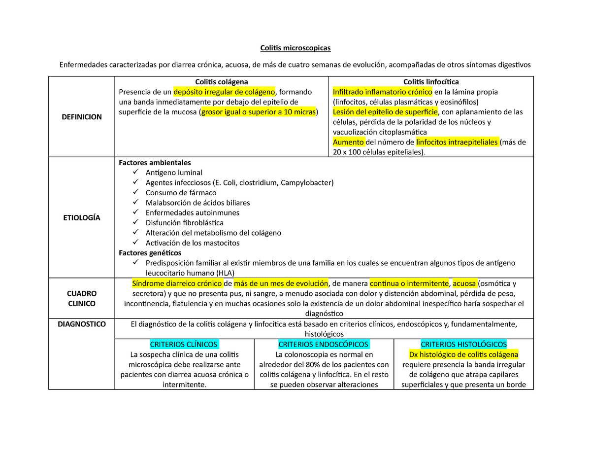 Guia de gastro - Colitis microscopicas Enfermedades caracterizadas por ...