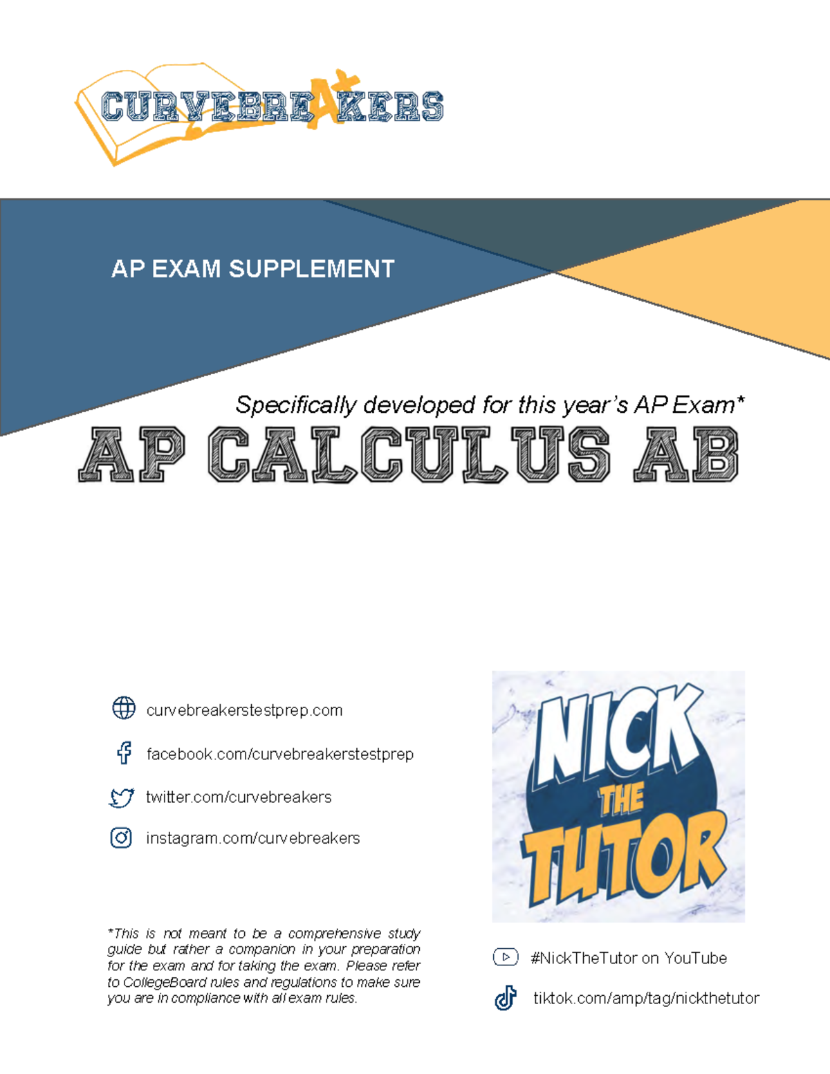 AP Calculus AB Exam Supplement Specifically developed for this year’s