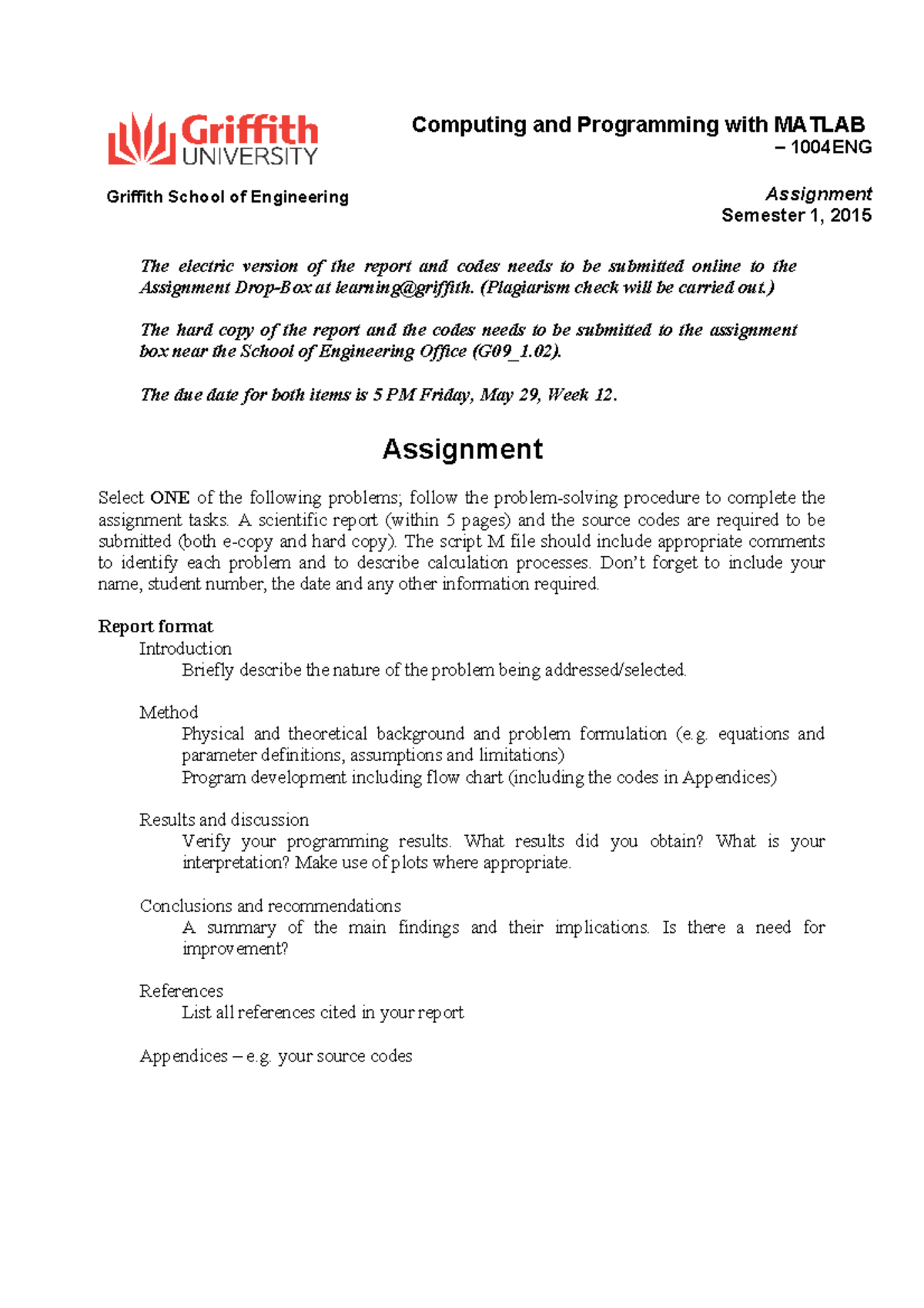 Comp & Programming with MATLAB - Assignments - Assignment - Computing ...