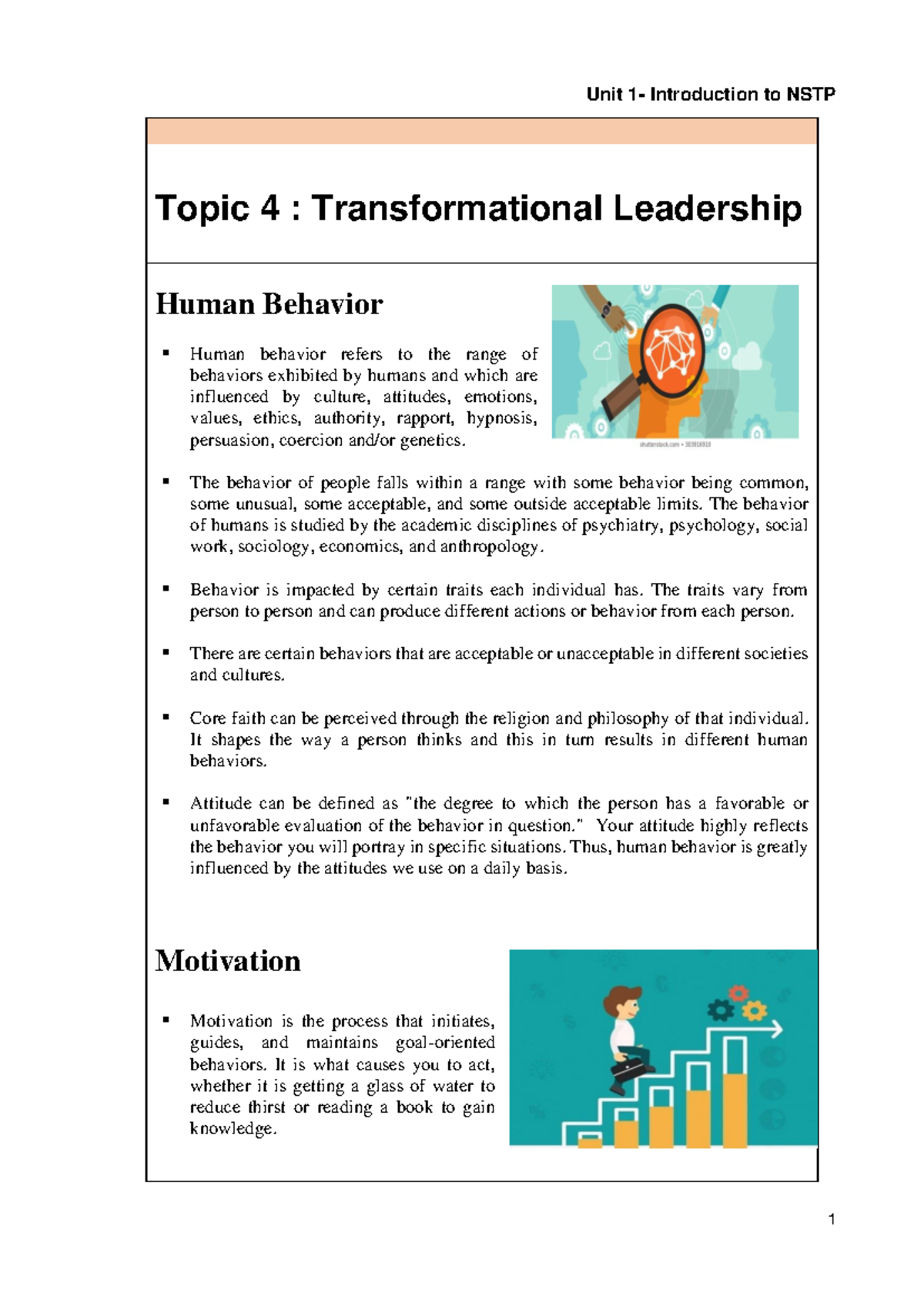 NSTP 1 Topic 4 CWTS - Topic 4 : Transformational Leadership Human ...