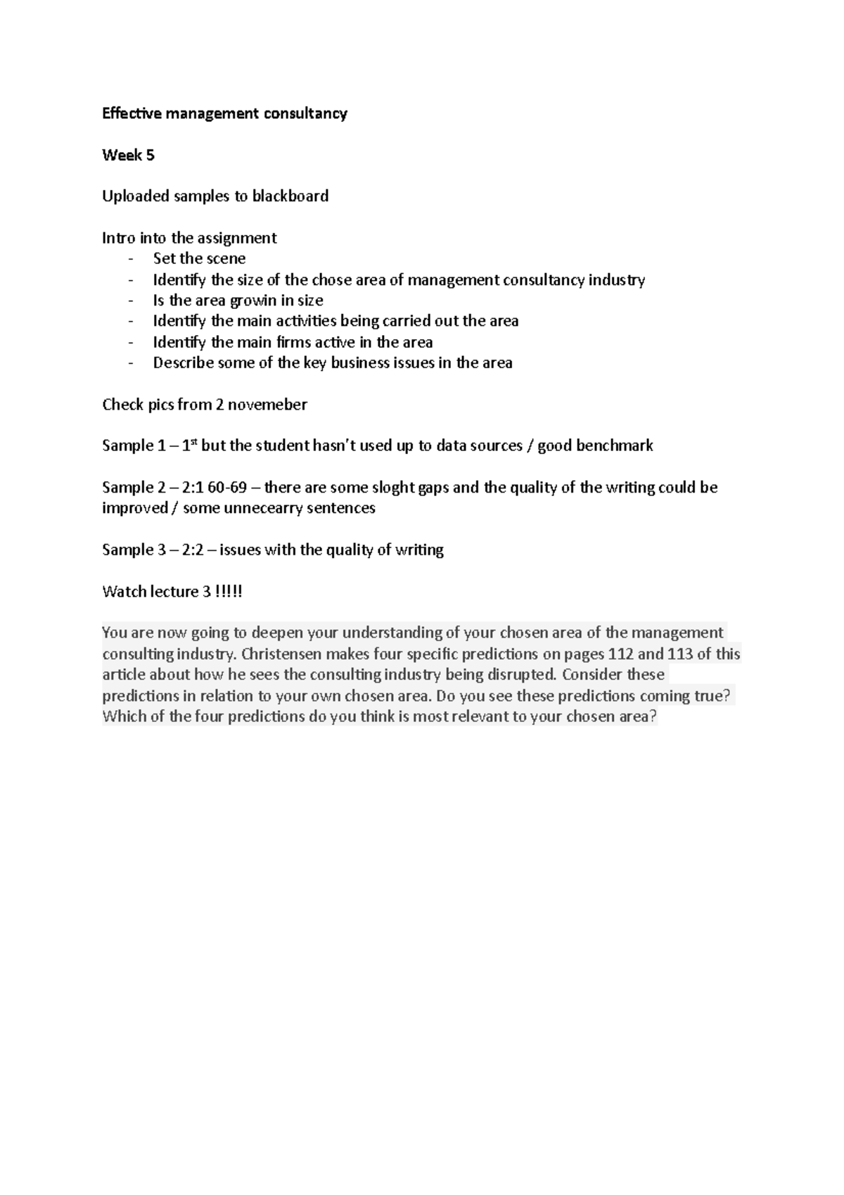 Week 5 - lecture notes - Effective management consultancy Week 5 ...