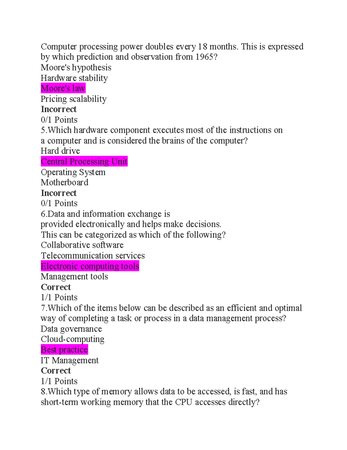 Practice test results 1 Computer processing power doubles every 18 months. This is expressed