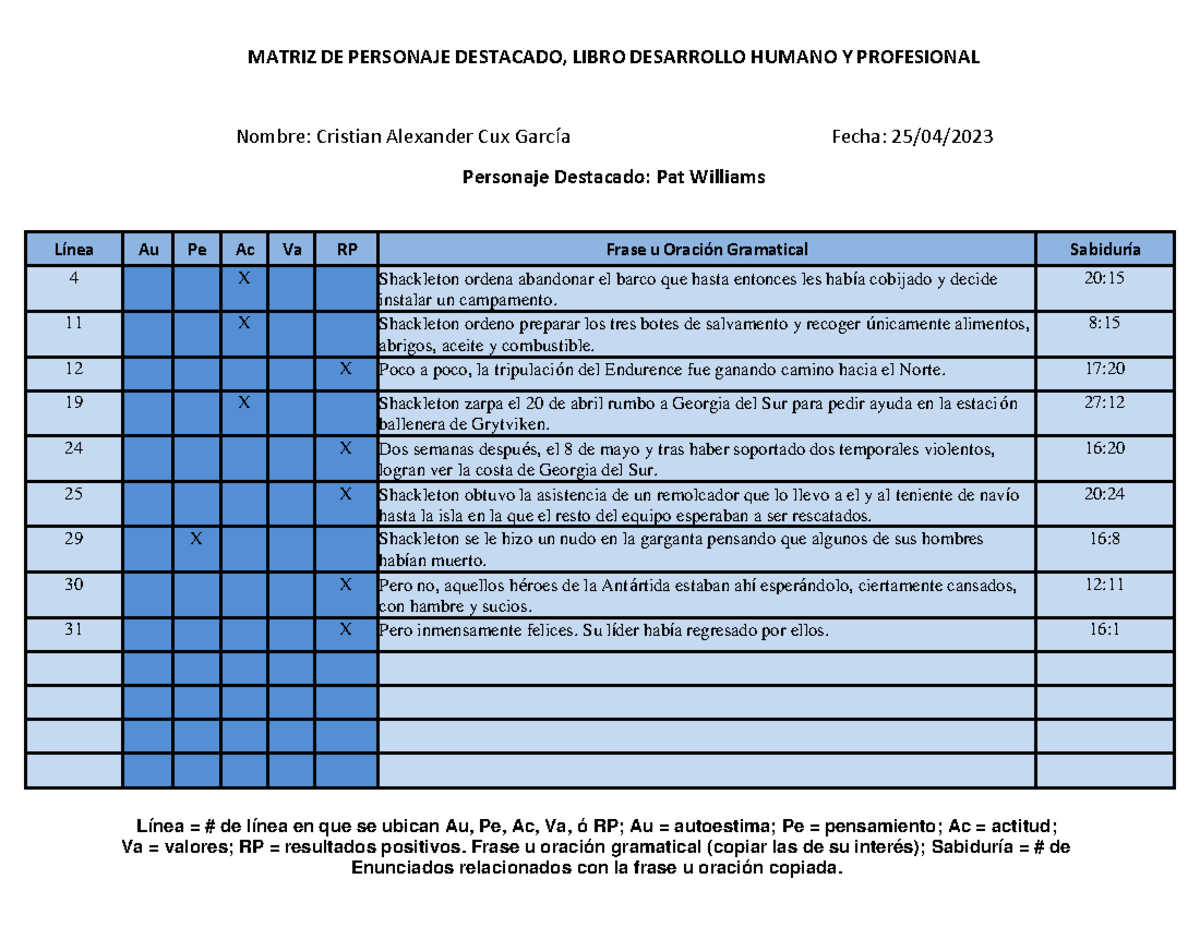 Matriz Personaje Destacado - MATRIZ DE PERSONAJE DESTACADO, LIBRO