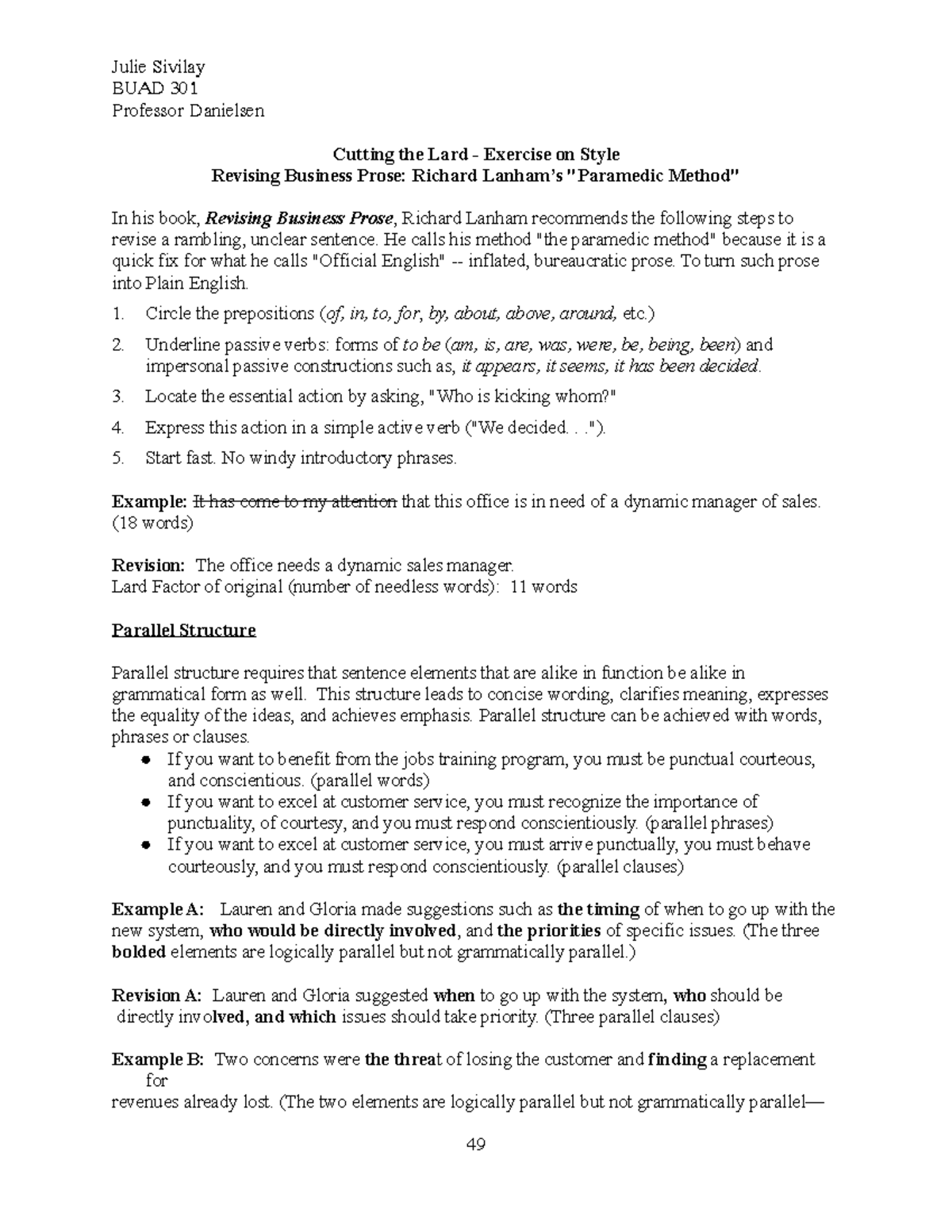 BUAD 301 Cutting the Lard Short Julie Sivilay BUAD 301 Professor