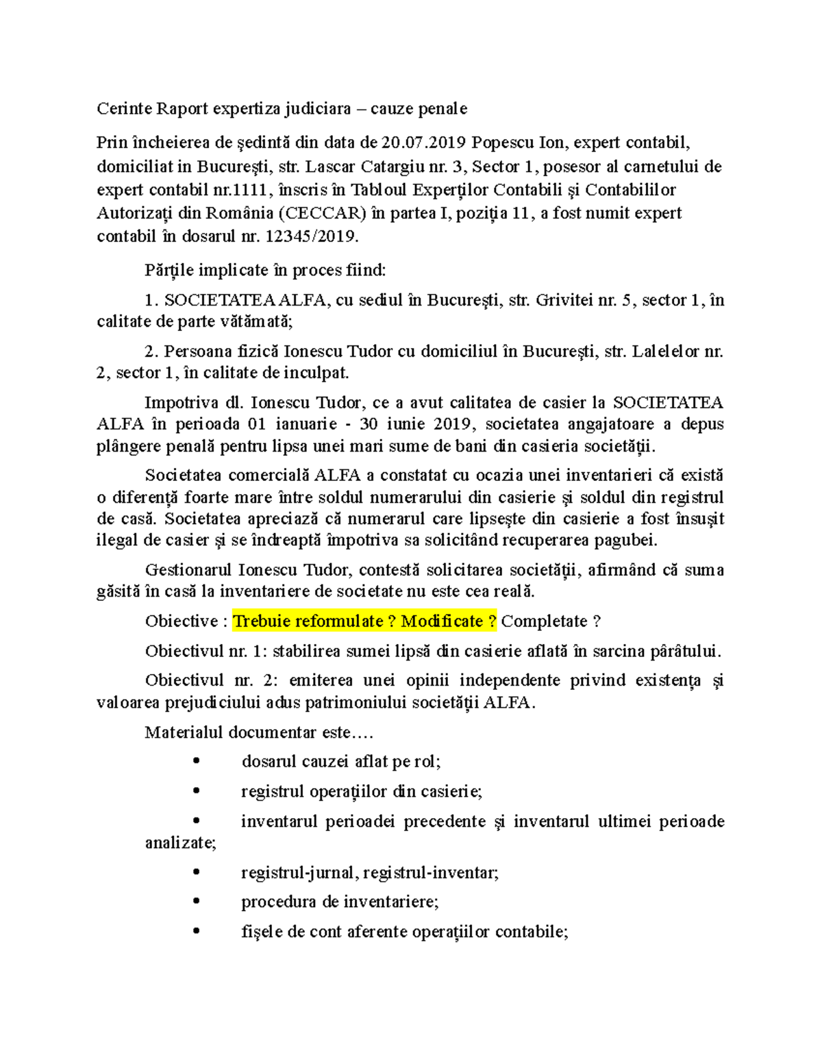 1. Cerinte Raport expertiza judiciara 07 Popescu Ion, expert contabil