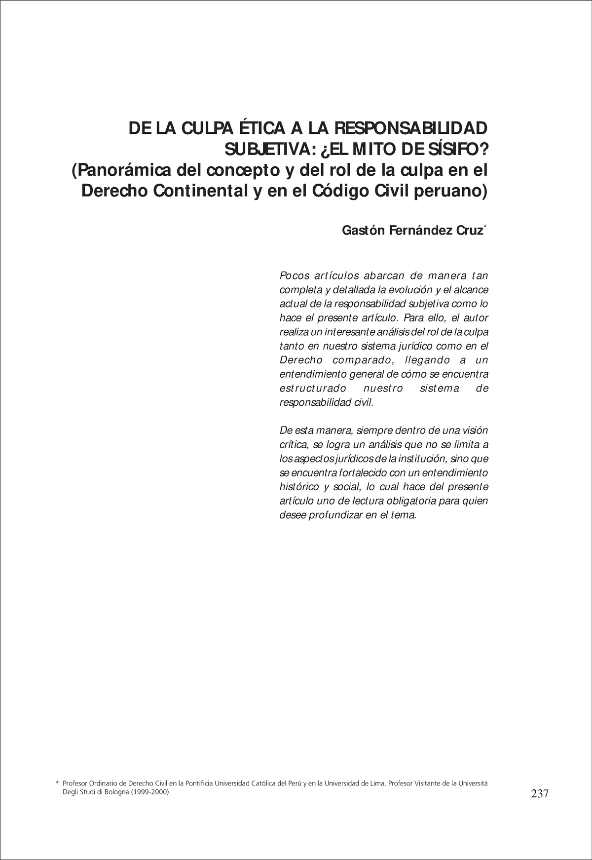 De La Culpa Etica ALa Responsabilidad Subjetiva - Revista De Derecho ...