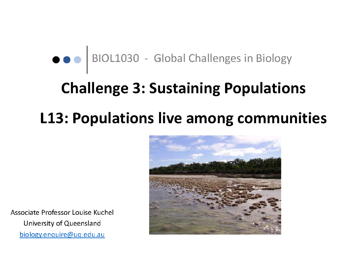 BIOL1030 L13 Community ecology 2021 1pp - BIOL1030 ‐ Global Challenges ...
