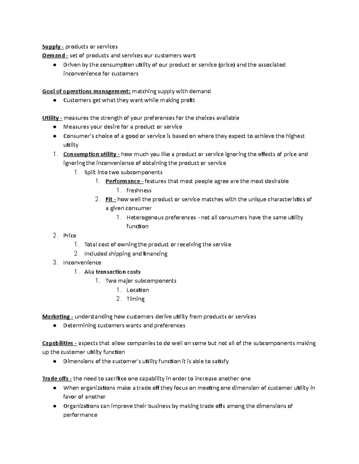 Matching Supply with Demand in Operations Management Studocu