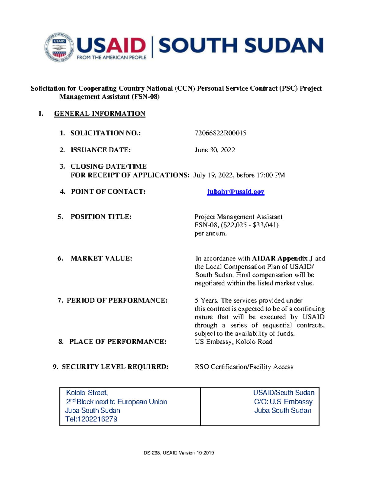 Solicitation FOR Project Management Assistant FSN 08 - Solicitation for ...