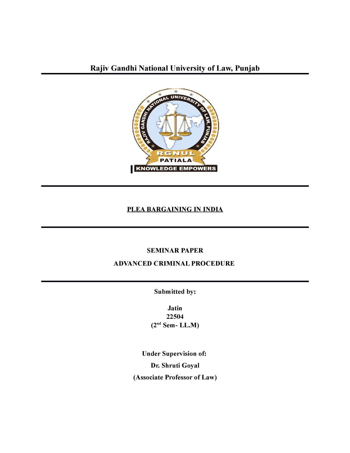 thesis on plea bargaining in india