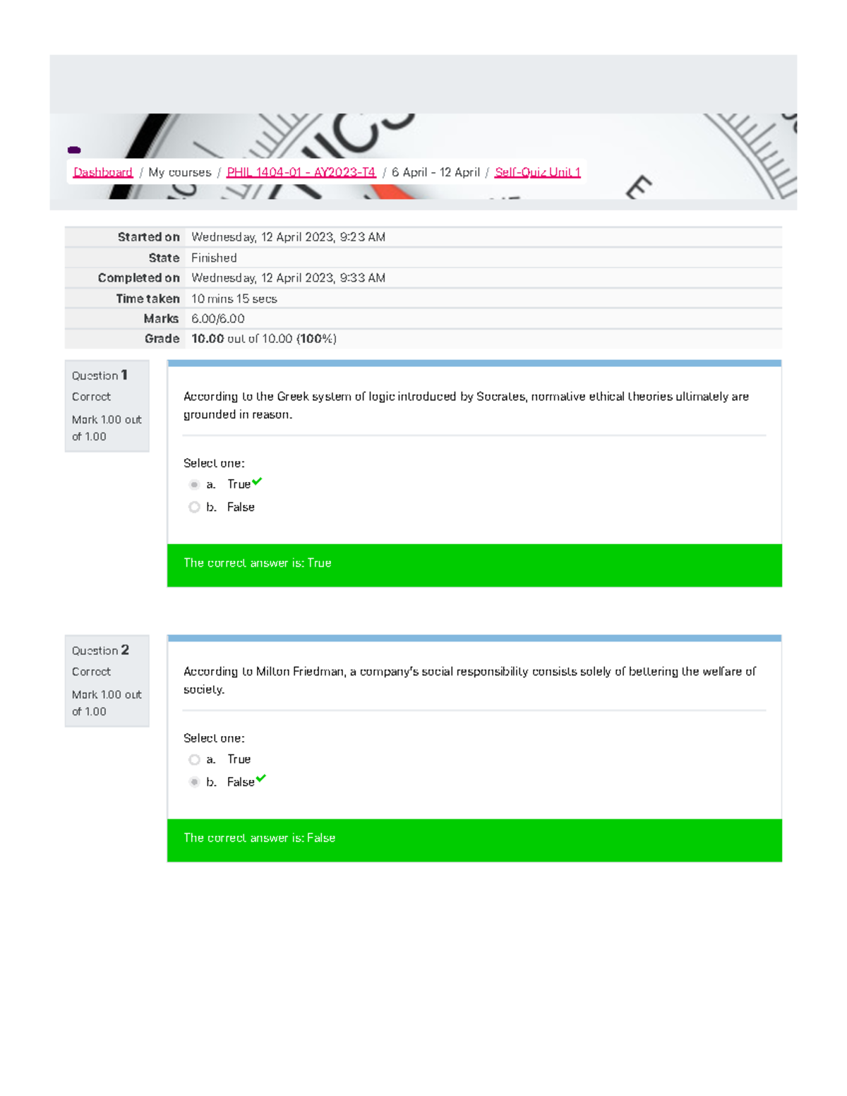 Self-Quiz Unit 1- Attempt review - Question 1 Correct Mark 1 out of 1 ...
