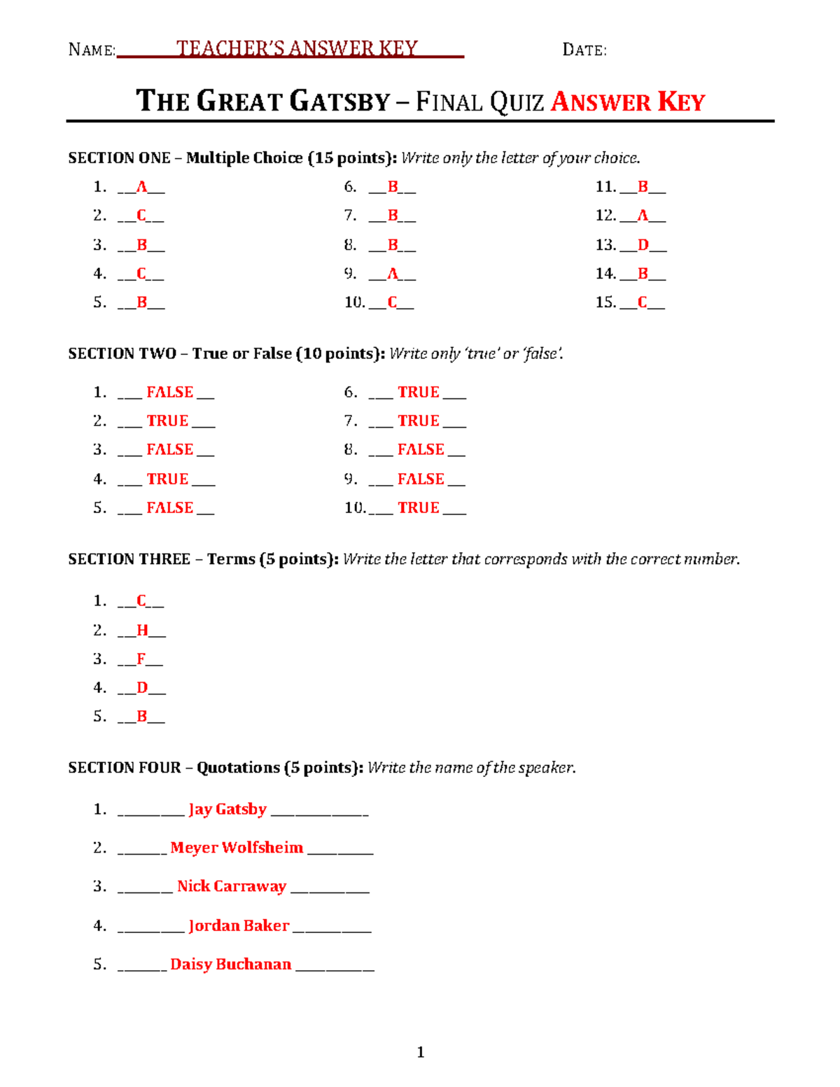 Final test answers - NAME: TEACHER’S ANSWER KEY DATE ...