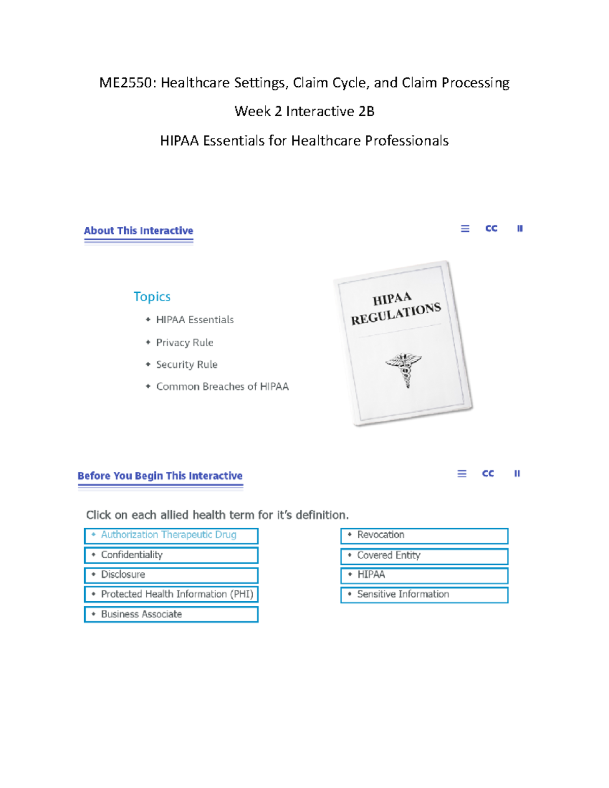 Interactive 2B - Power Point - ME2550: Healthcare Settings, Claim Cycle ...