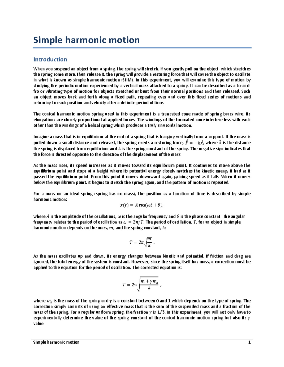 simple harmonic motion experiment report