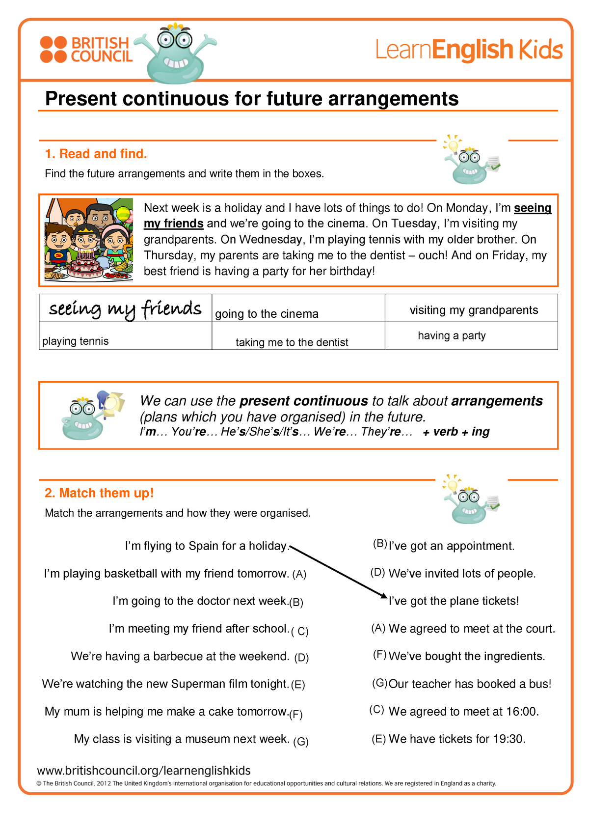 Grammar games present continuous future arrangements worksheet ...