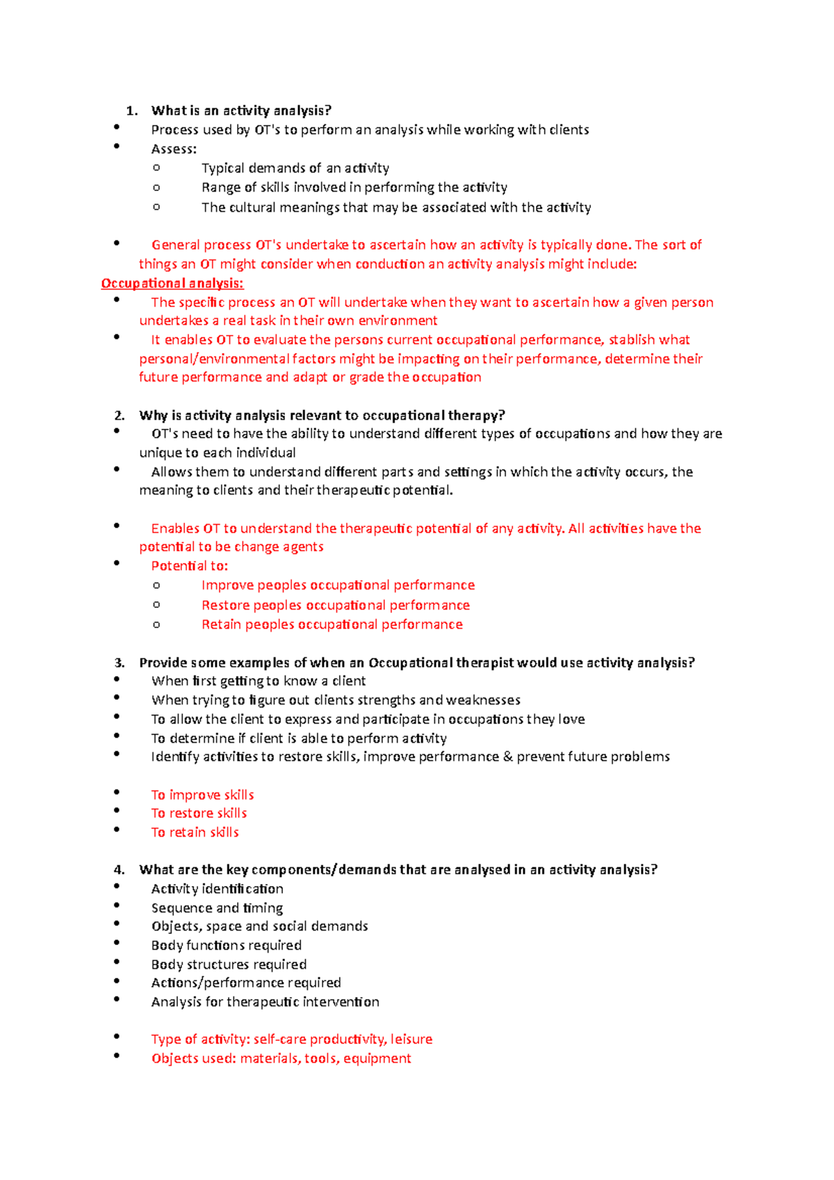 Activity Analysis Example Of Cooking